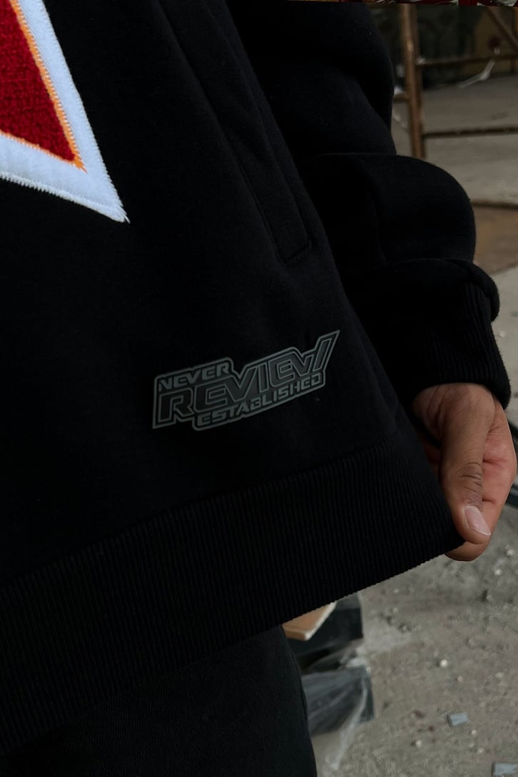 Rv Star Nakışlı Zip Siyah Oversize Sweatshirt