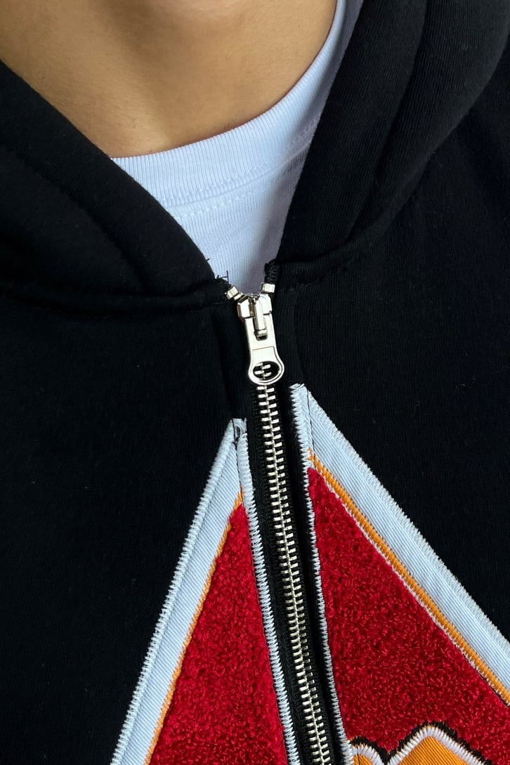 Rv Star Nakışlı Zip Siyah Oversize Sweatshirt