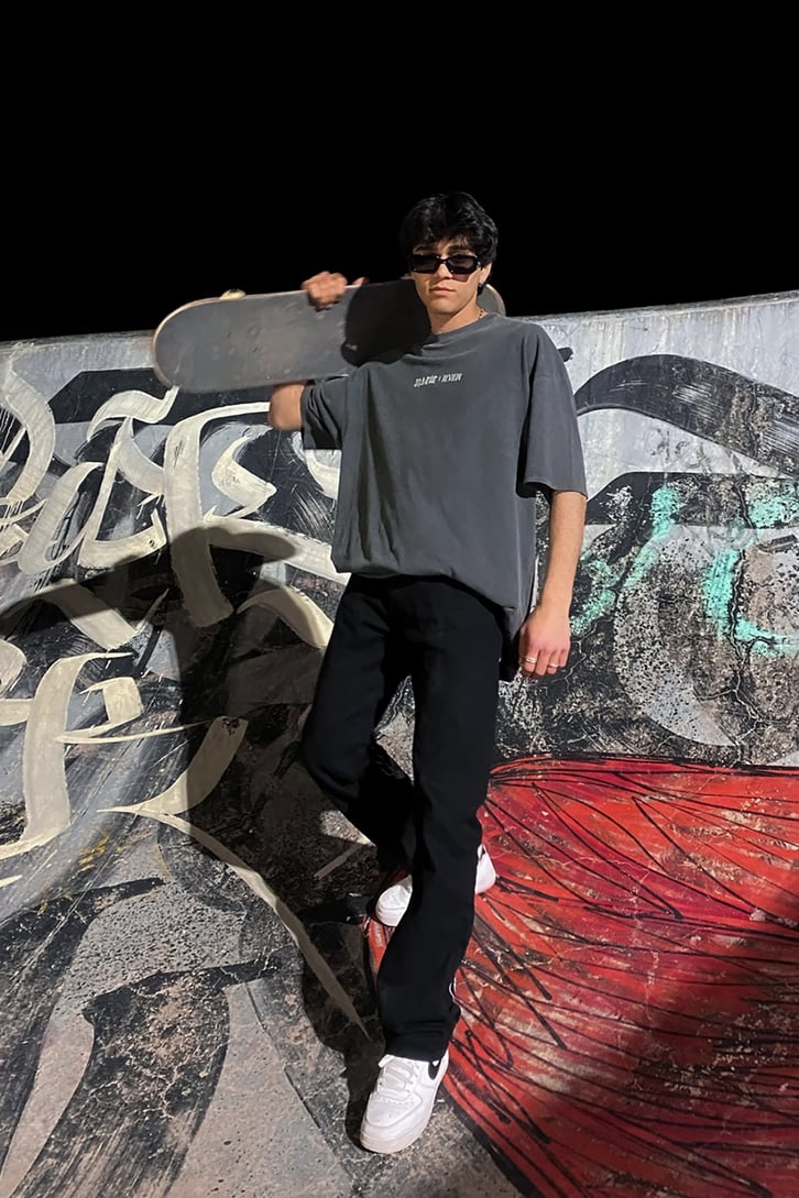 RV The Silent Angels Baskılı Antrasit Oversize Tshirt