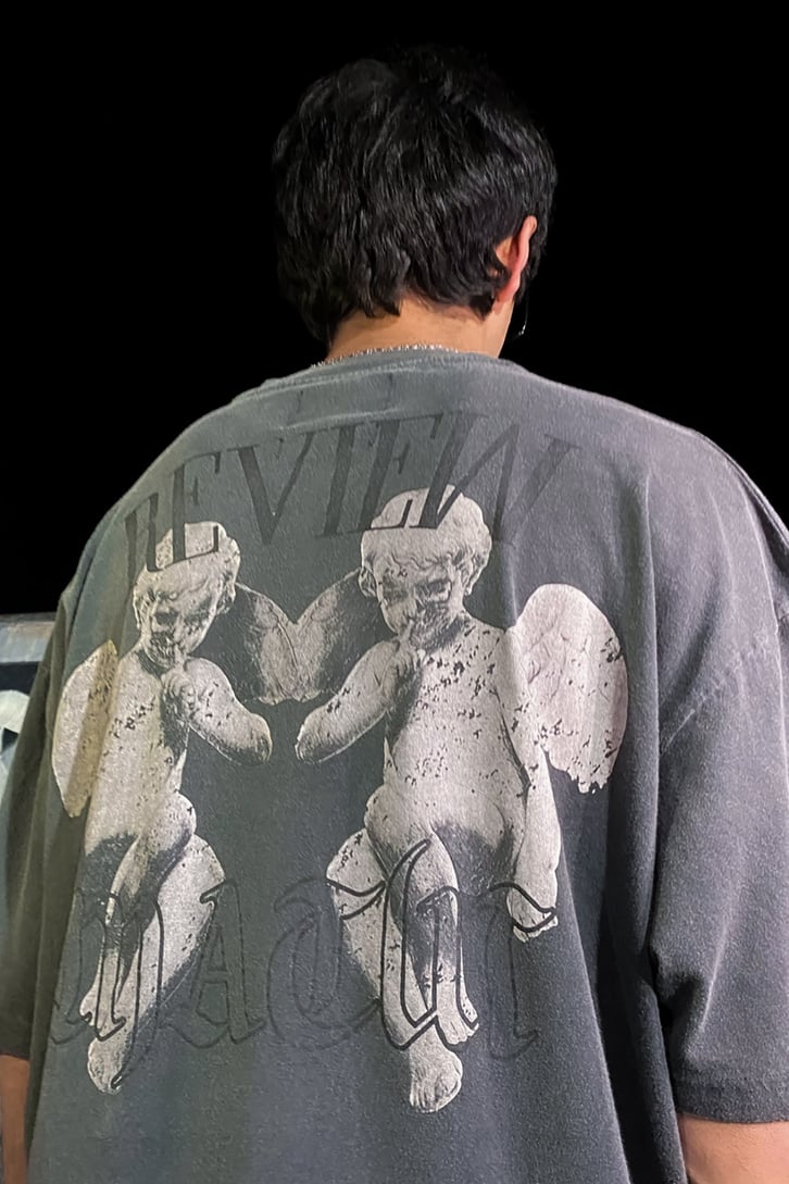 RV The Silent Angels Baskılı Antrasit Oversize Tshirt