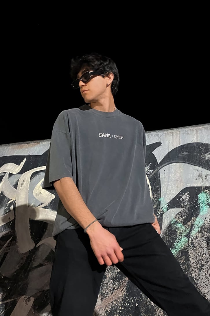 RV The Silent Angels Baskılı Antrasit Oversize Tshirt