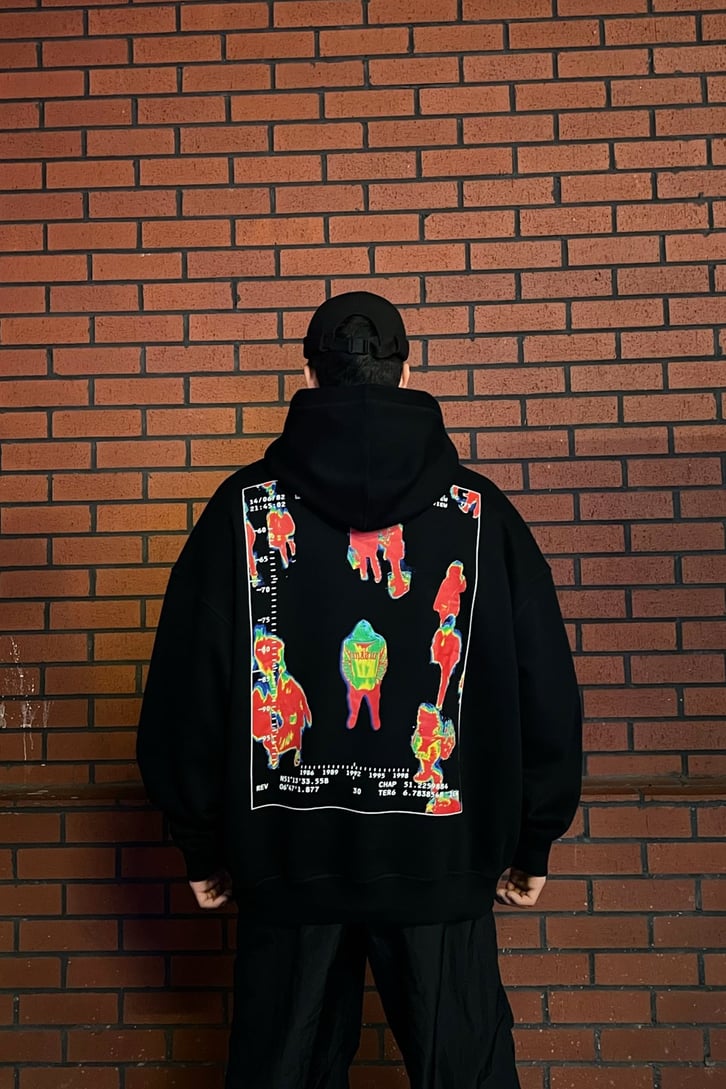 Rv Thermal Human Sırt Baskılı Siyah Hoodie