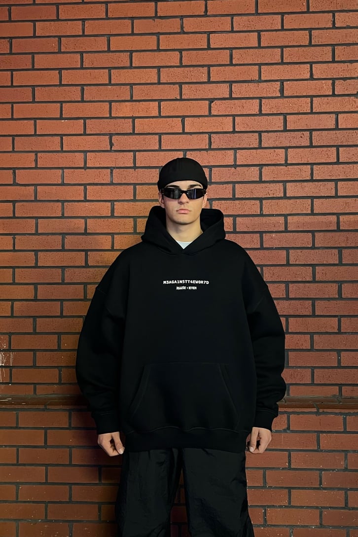 Rv Thermal Human Sırt Baskılı Siyah Hoodie