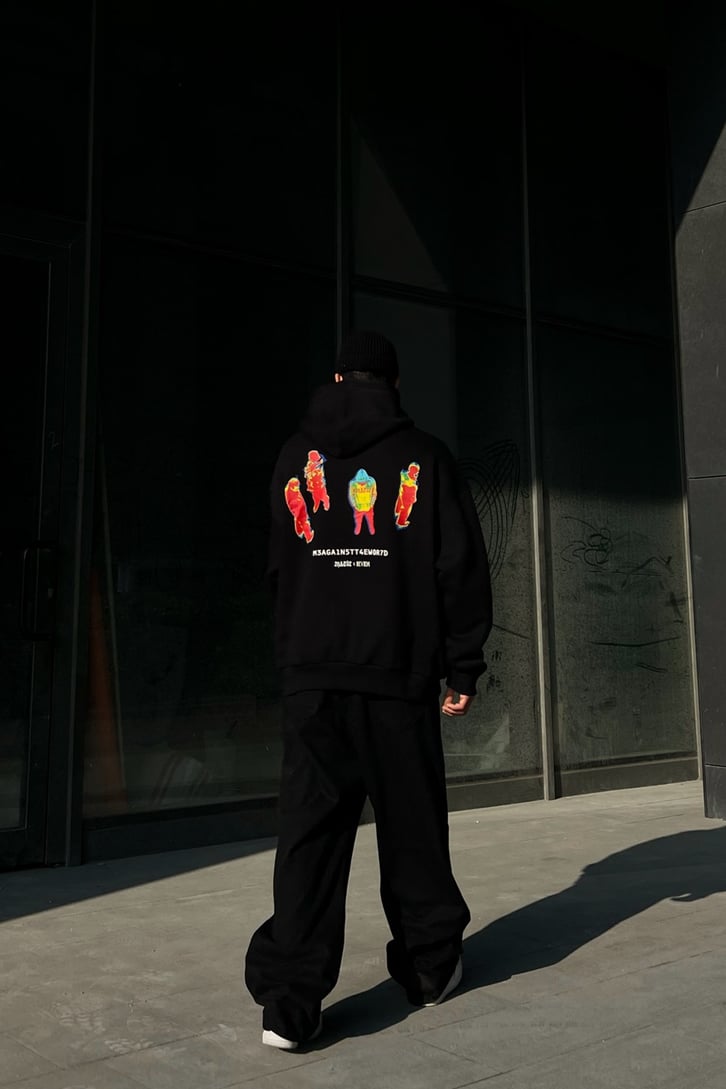 Rv Thermal Human Zipper Siyah Oversize Hoodie
