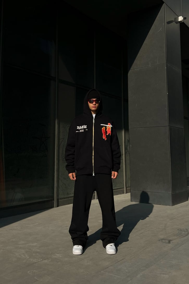 Rv Thermal Human Zipper Siyah Oversize Hoodie