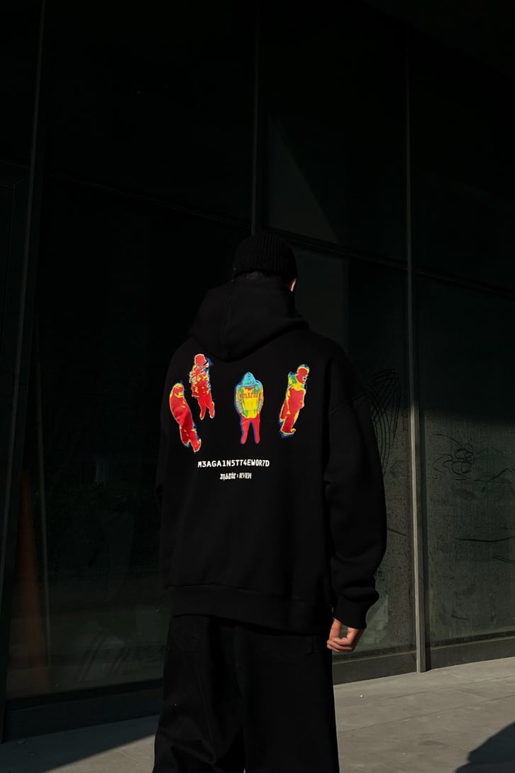 Rv Thermal Human Zipper Siyah Oversize Hoodie