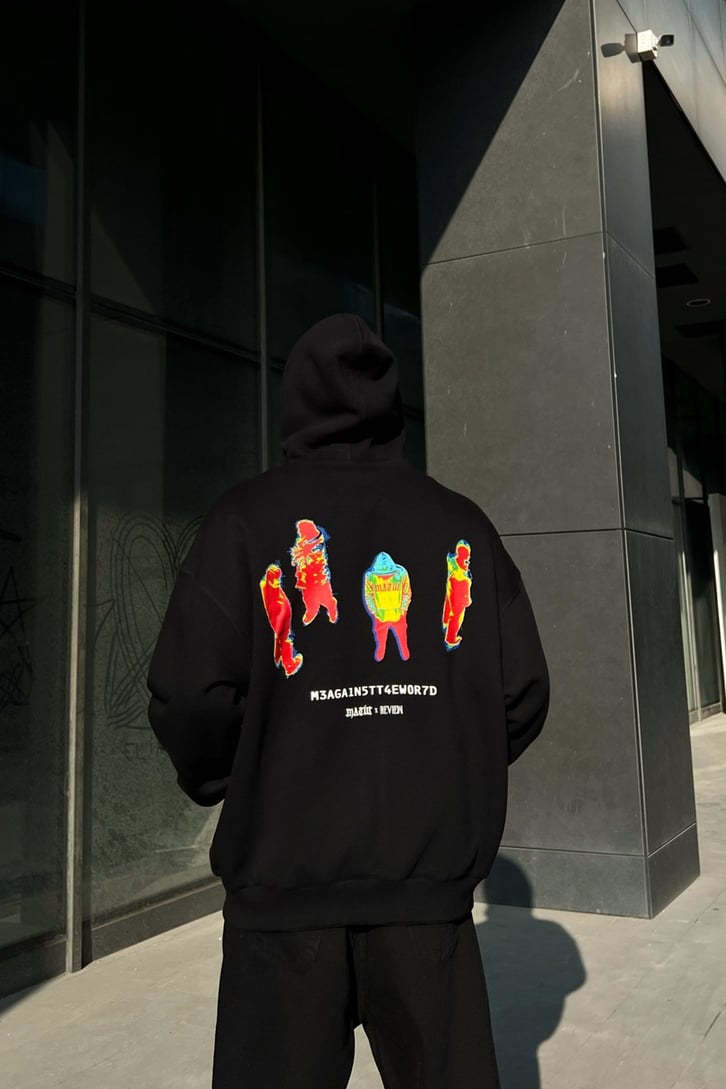 Rv Thermal Human Zipper Siyah Oversize Hoodie