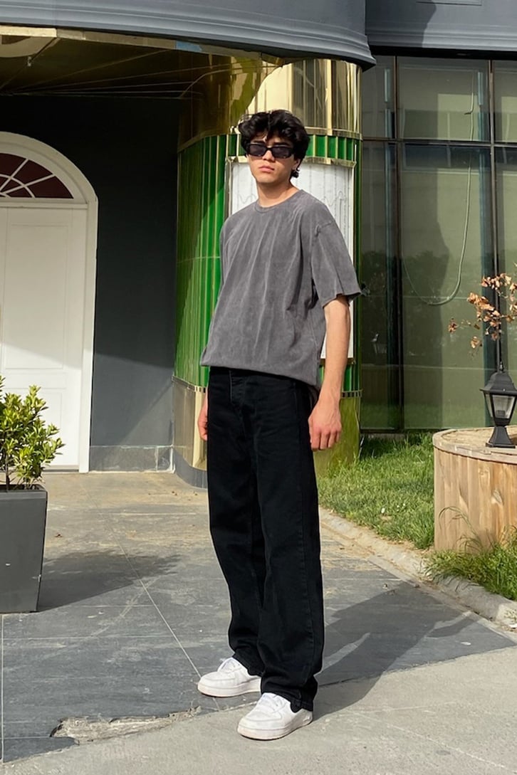 RV Yıkamalı Antrasit Oversize Tshirt