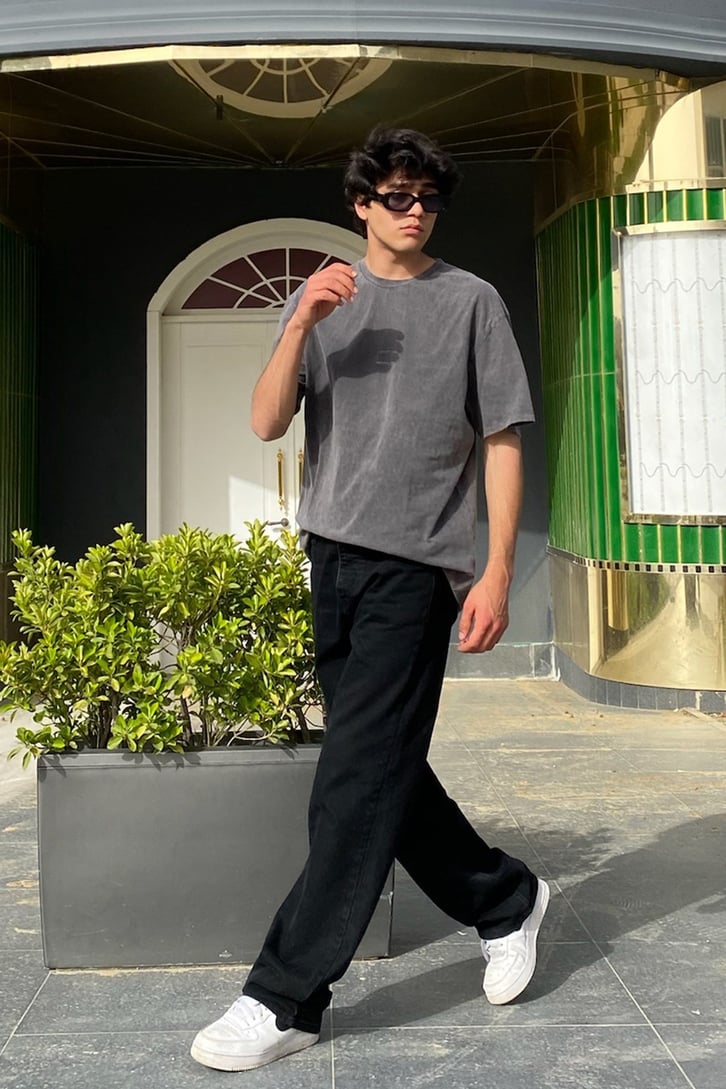 RV Yıkamalı Antrasit Oversize Tshirt