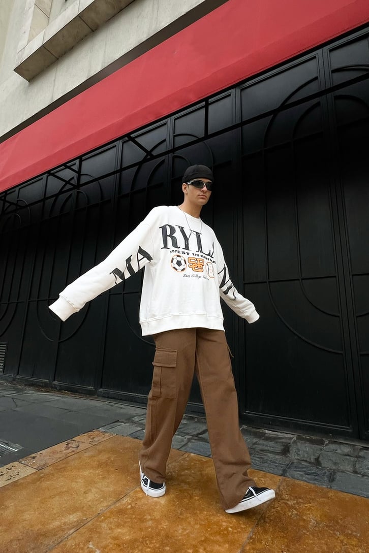 Ryla Baskılı Ekru Oversize Sweatshirt