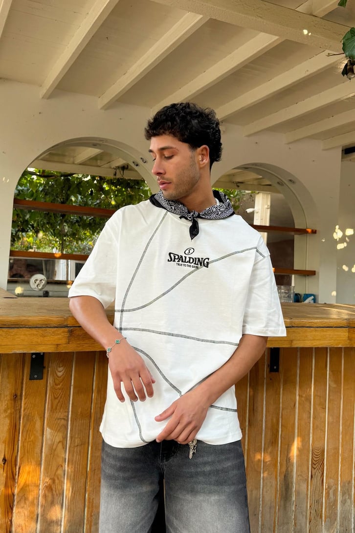 S Nakışlı Dikişli Oversize Tişört