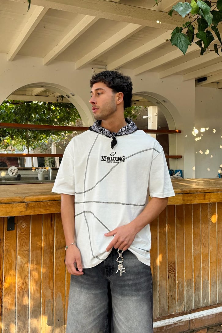 S Nakışlı Dikişli Oversize Tişört