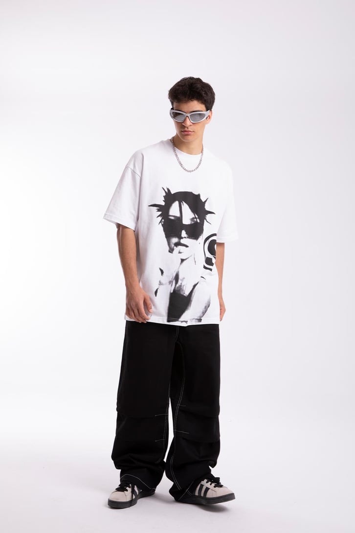 S Printed Beyaz Oversize Tshirt