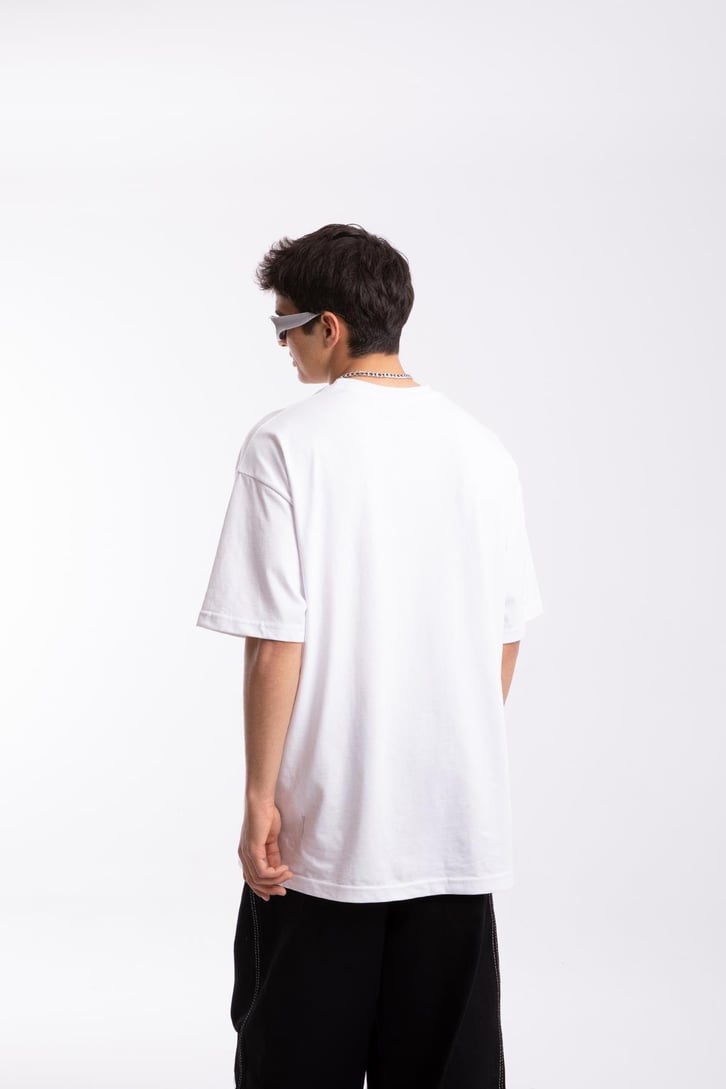 S Printed Beyaz Oversize Tshirt