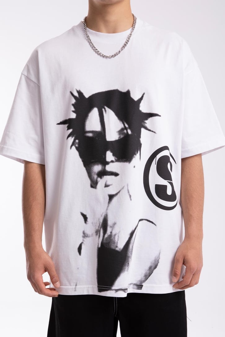 S Printed Beyaz Oversize Tshirt
