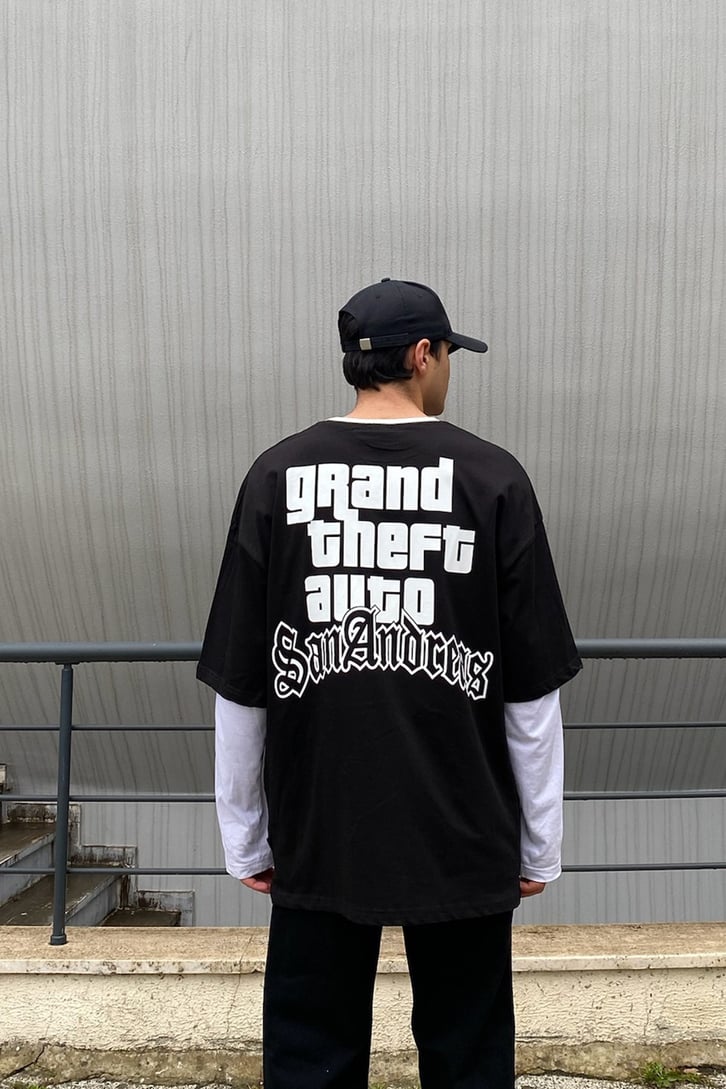 S.A City Siyah Oversize Premium Tshirt