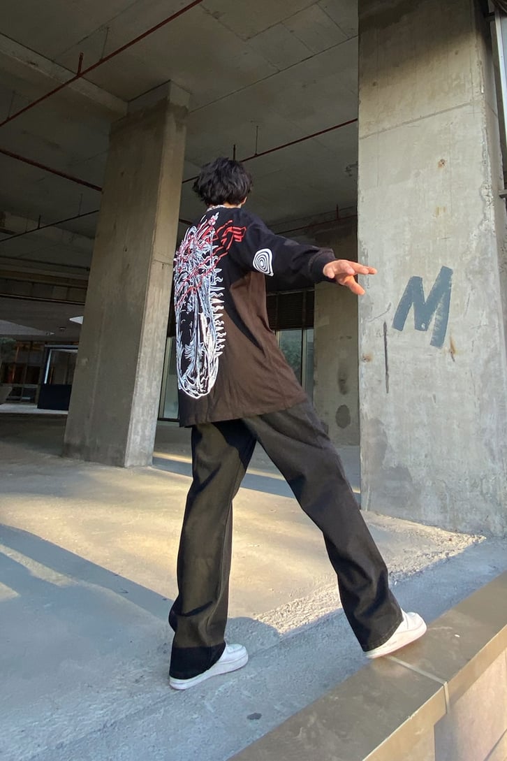 Sabotage Sırt Baskılı Koyu Gri Oversize Sweatshirt