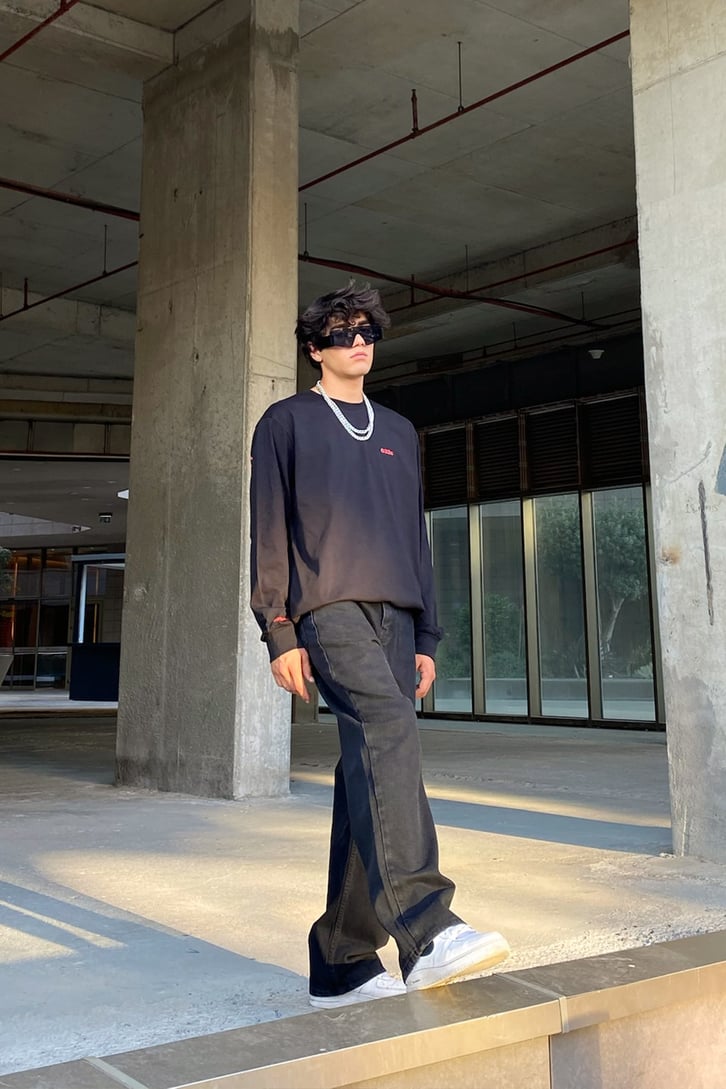 Sabotage Sırt Baskılı Koyu Gri Oversize Sweatshirt