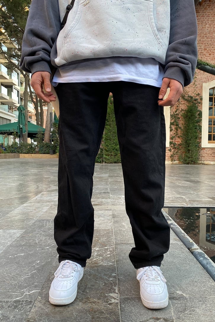 Sad Boy Printed Siyah Losse Fit Jean