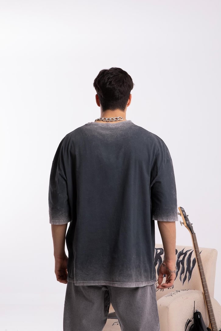 Saint Baskılı Acid Wash Oversize Tshirt