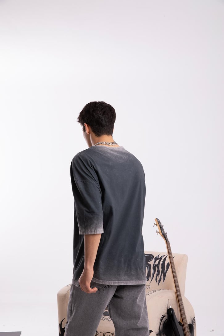 Saint Baskılı Acid Wash Oversize Tshirt