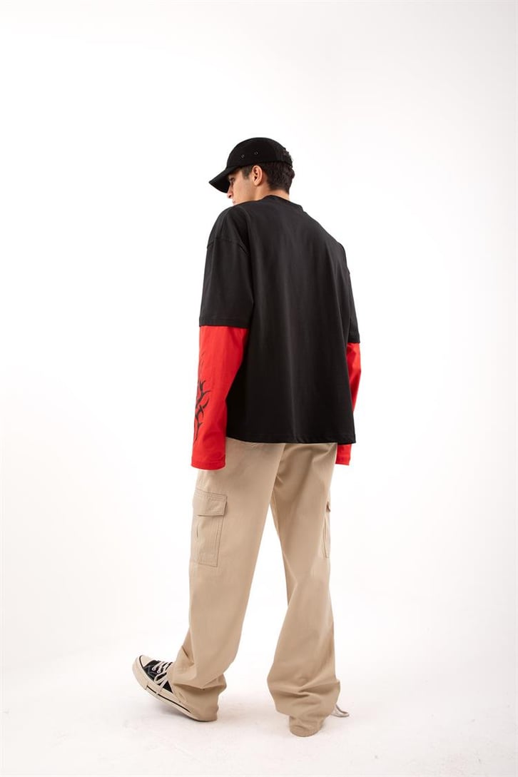 Salitude Baskılı Siyah Oversize Long Sleeve Tişört