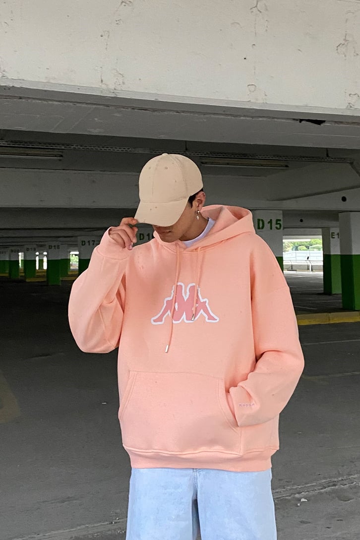 Salmon Chest Logo Printed Oversize Hoodie