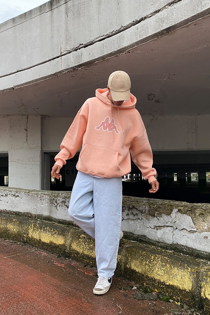 Salmon Chest Logo Printed Oversize Hoodie
