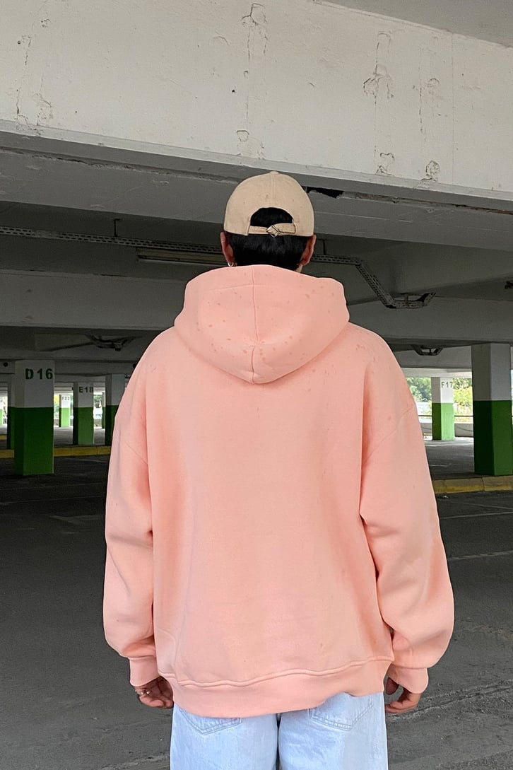 Salmon Chest Logo Printed Oversize Hoodie