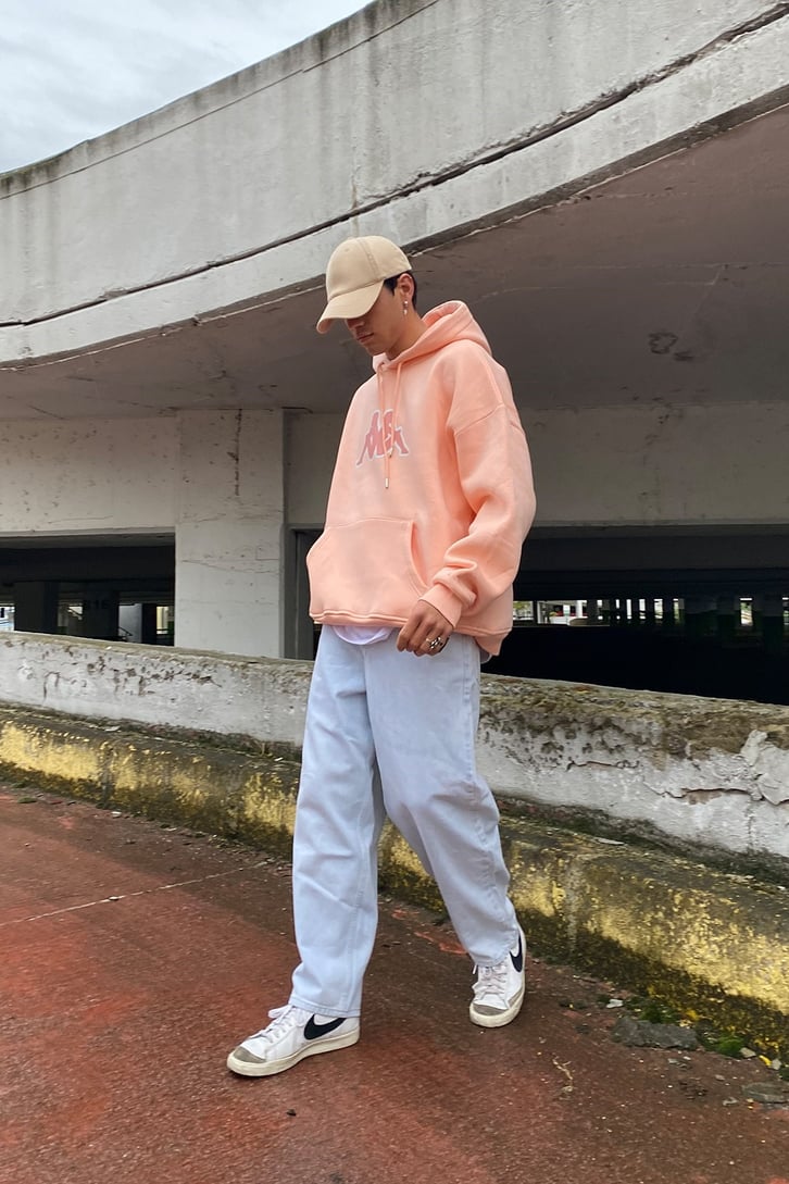 Salmon Chest Logo Printed Oversize Hoodie
