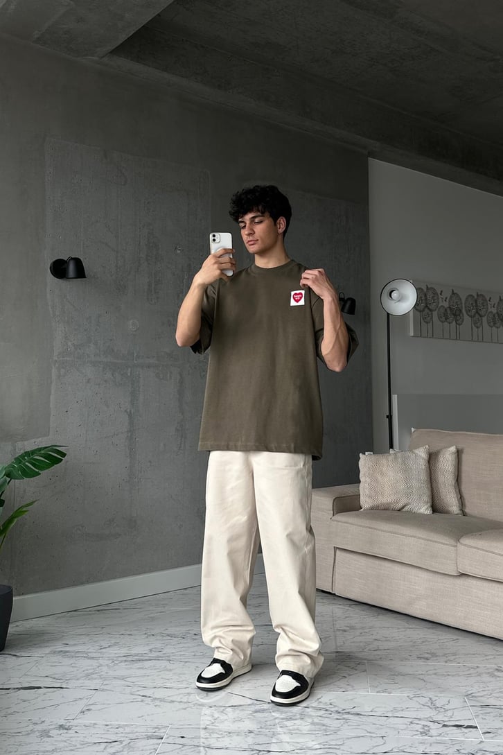 Sample Wıp Nakışlı Haki Oversize Tişört