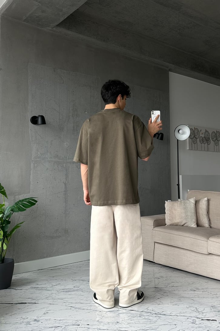 Sample Wıp Nakışlı Haki Oversize Tişört