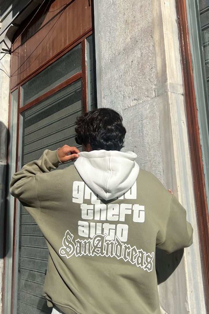 San Andreas Baskılı Oversize Sweatshirt