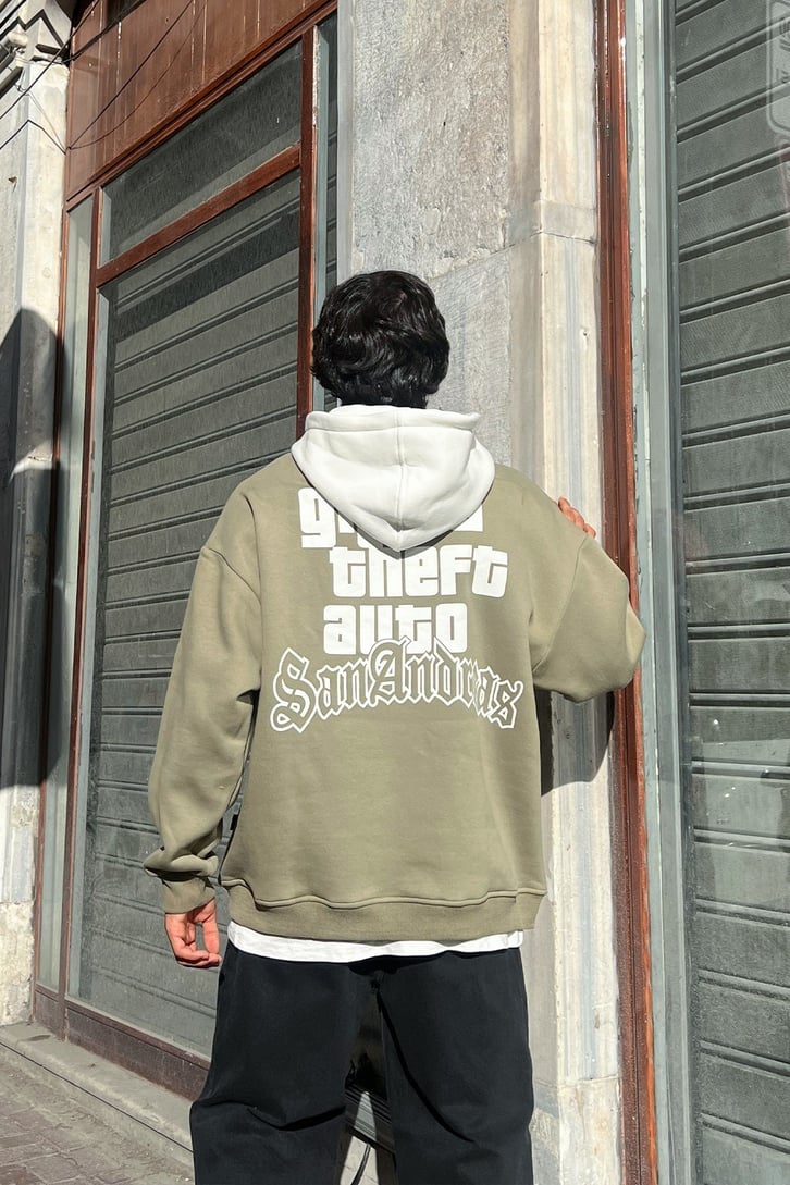 San Andreas Baskılı Oversize Sweatshirt