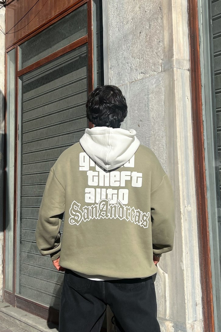 San Andreas Baskılı Oversize Sweatshirt
