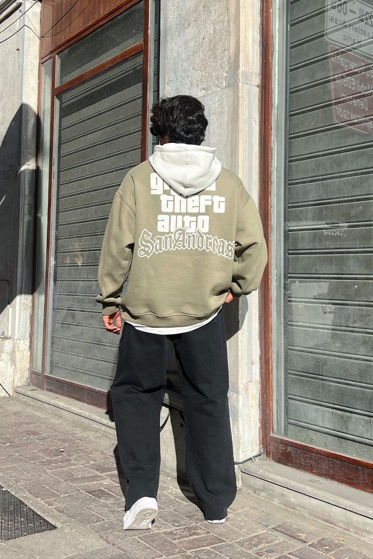 San Andreas Baskılı Oversize Sweatshirt