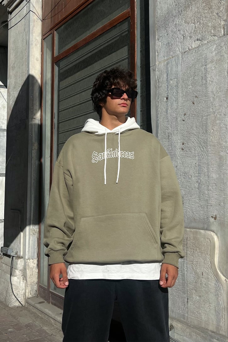 San Andreas Baskılı Oversize Sweatshirt