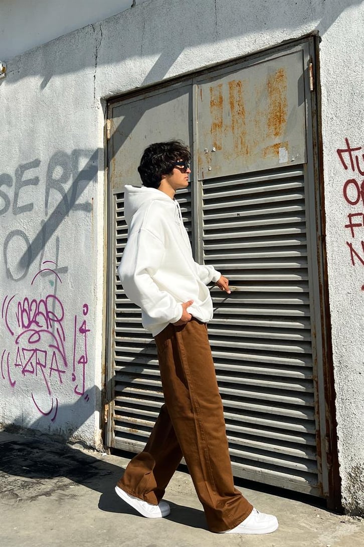 San Andreas Sırt Baskılı Beyaz Oversize Hoodie