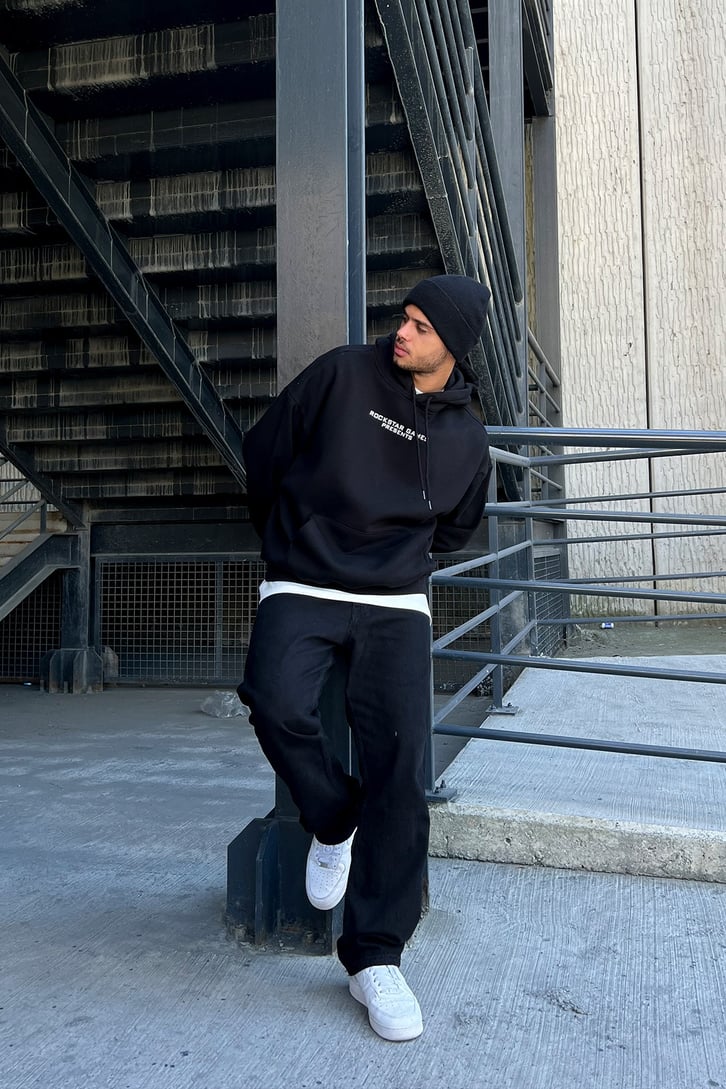 San Andreas Sırt Baskılı Siyah Oversize Sweatshirt