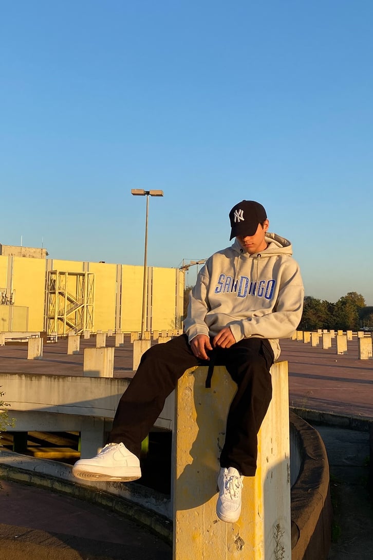 San Diego Oversize Printed Gri Hoodie