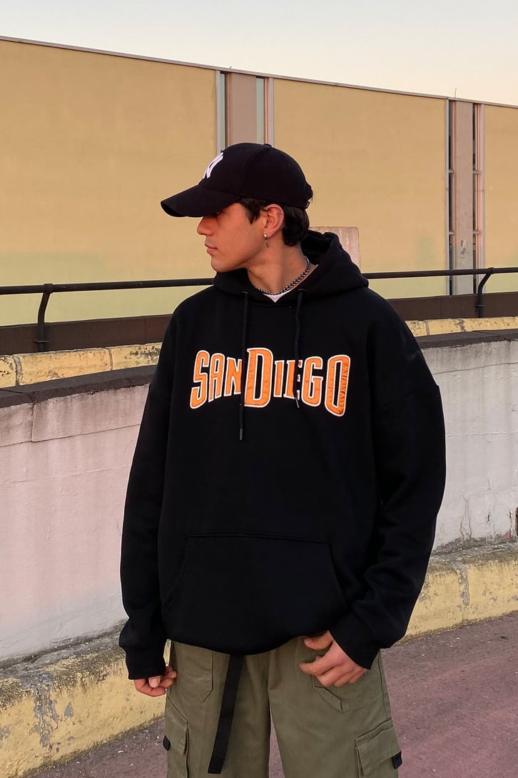 San Diego Oversize Printed Turuncu Hoodie