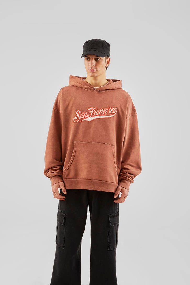 San Francisco Nakışlı Turuncu Oversize Hoodie