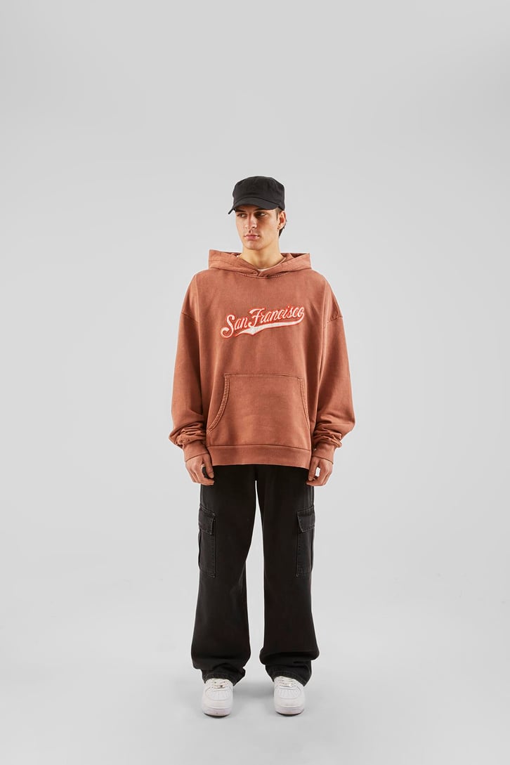 San Francisco Nakışlı Turuncu Oversize Hoodie