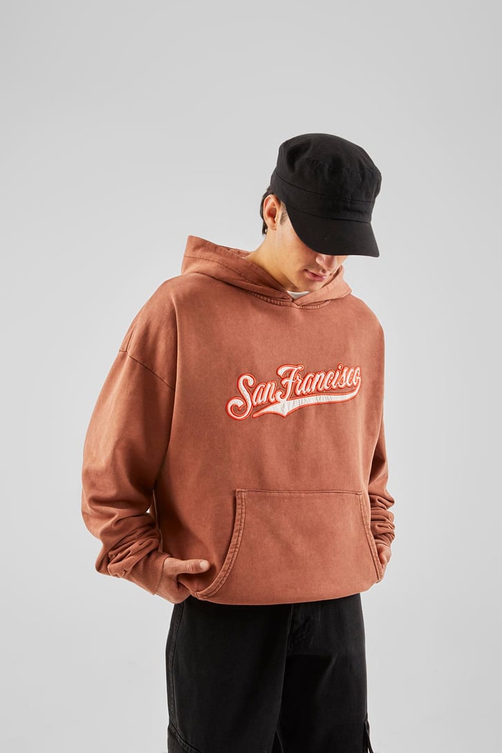 San Francisco Nakışlı Turuncu Oversize Hoodie