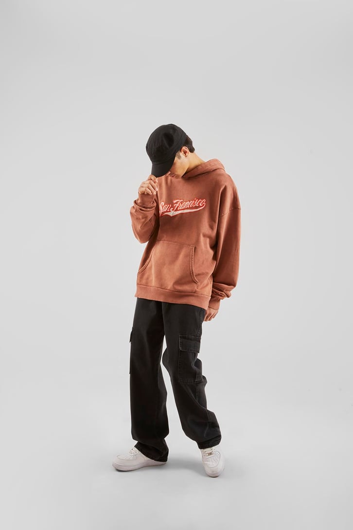 San Francisco Nakışlı Turuncu Oversize Hoodie