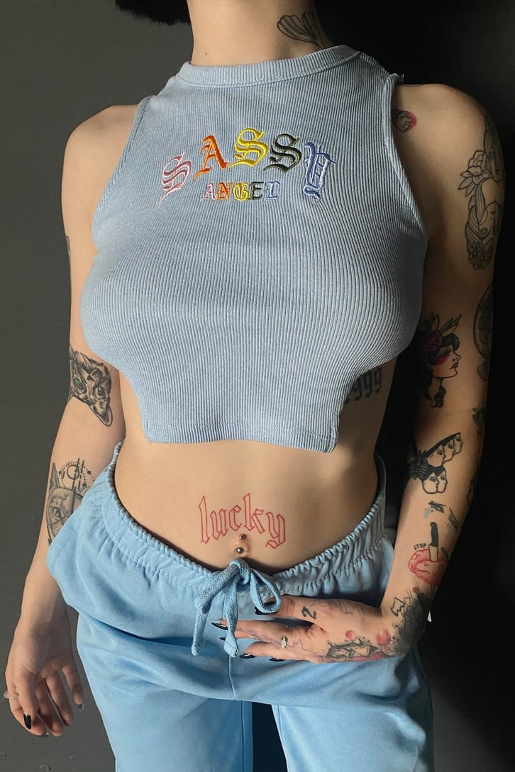 Sassy Angel Nakışlı Siyah Crop