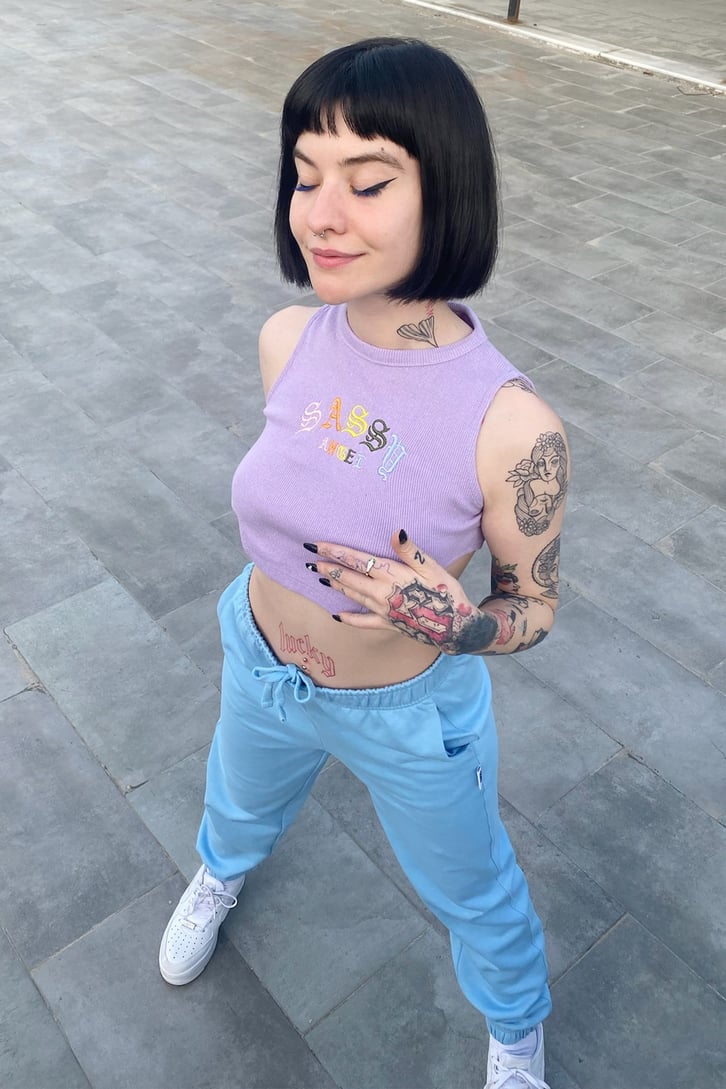 Sassy Angel Nakışlı Siyah Crop