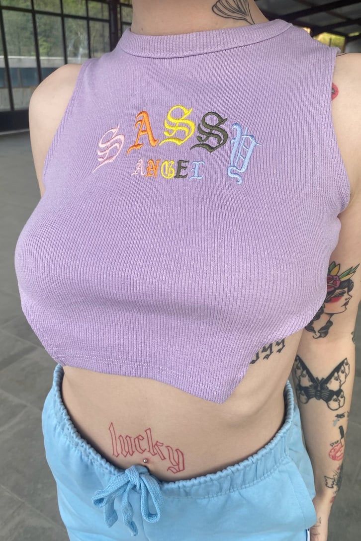 Sassy Angel Nakışlı Siyah Crop