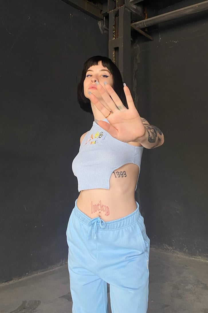 Sassy Angel Nakışlı Siyah Crop