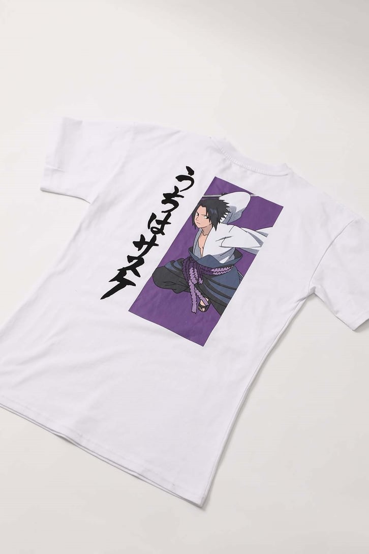 Sasuke Sırt Baskılı Beyaz Oversize Tshirt